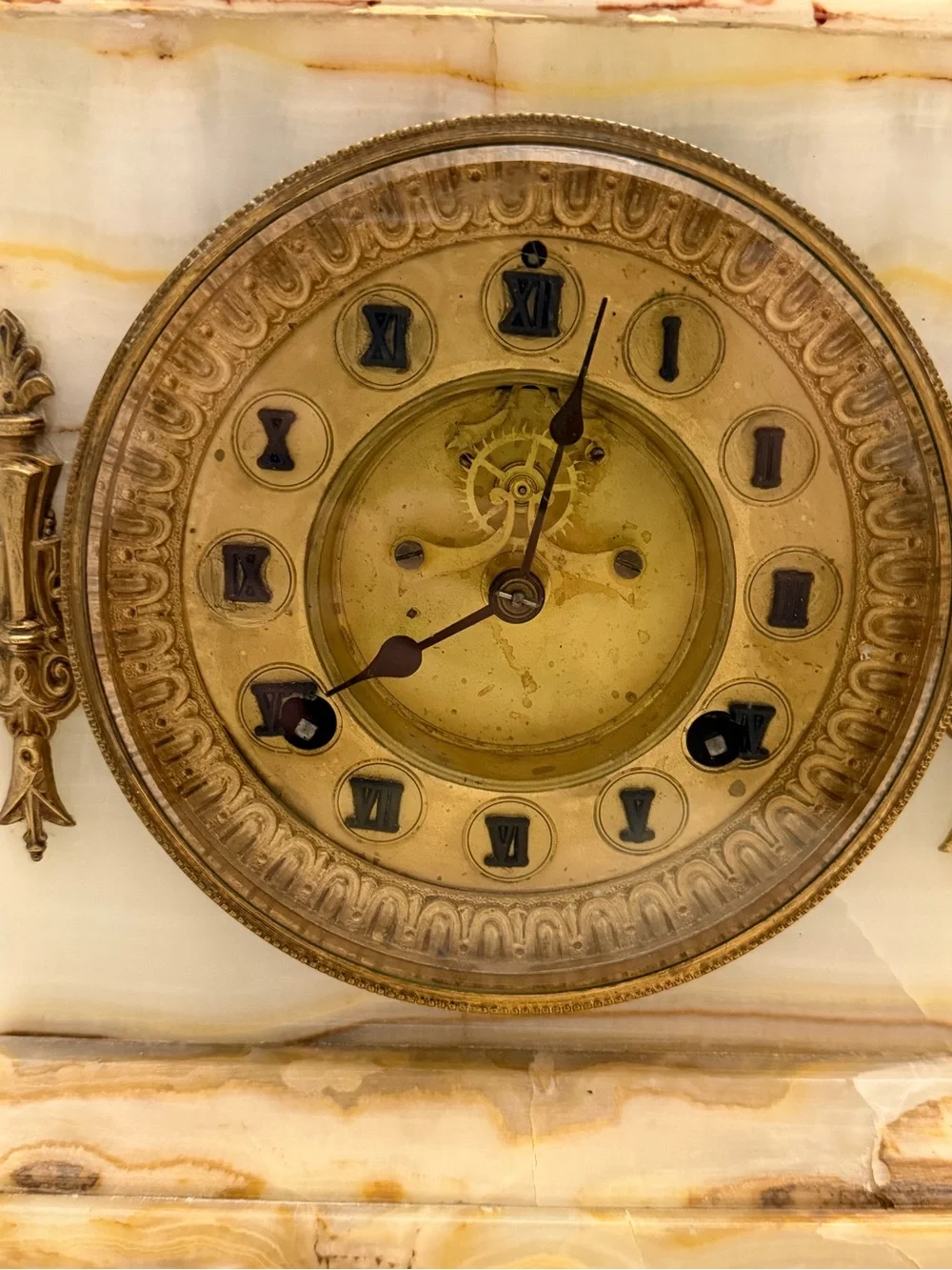 Antique Late 19th Century [Onyx/Marble] Mantel Clock with Ornate Brass Accents